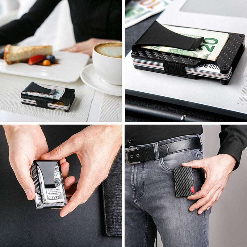 New Design Carbon Fiber Credit Card Holder Wallet Minimalist Rfid Blocking Slim Metal Cardholder Anti Protect Clip for Men