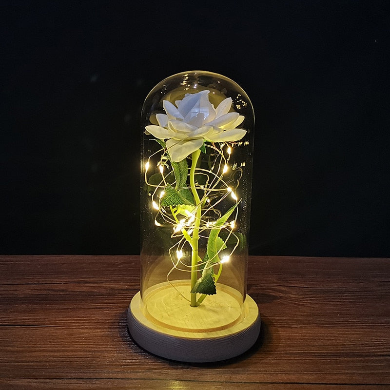 Eternal Rose LED Light Foil Flower In Glass Cover Mothers Day Wedding favors Bridesmaid Gift