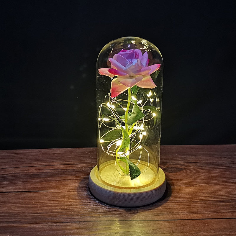 Eternal Rose LED Light Foil Flower In Glass Cover Mothers Day Wedding favors Bridesmaid Gift