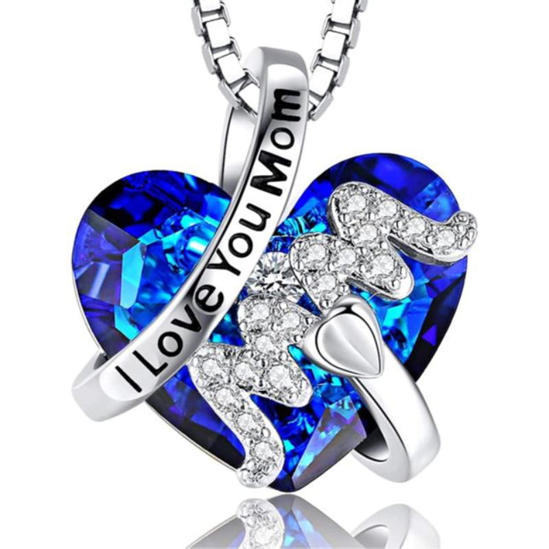 Luxury Fashion &quot;Mom&quot; Pendant Necklace Red Blue Heart Crystal Jewelry Ladies Anniversary Birthday Christmas Mother&#39;s Day Gift